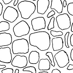 Stones handdrawn seamless black and white pattern. Vector illustration.