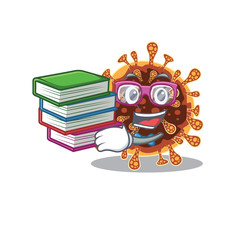 A diligent student in gamma coronavirus mascot design with book