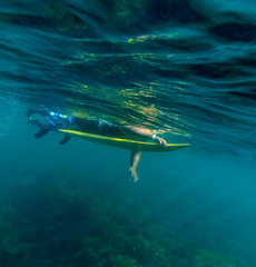 Under water view of surfer