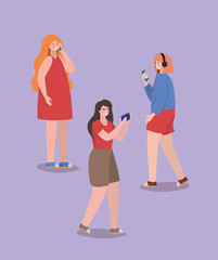 Girls with smartphones vector design
