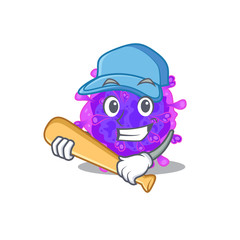 Mascot design style of alpha coronavirus with baseball stick