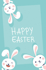 happy easter celebration card with rabbits characters