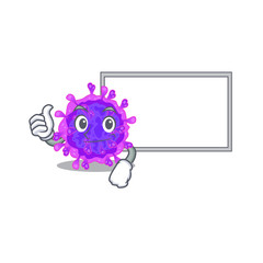 cute alpha coronavirus cartoon character Thumbs up bring a white board