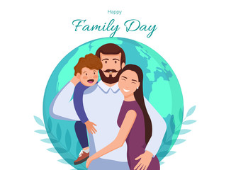 Family Day Out Cartoon Vector Horizontal web banner or landing page with happy dad. Father and wife with son illustration