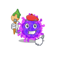 Talented alpha coronavirus Artist cartoon character with brush