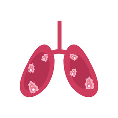 lungs with covid 19 virus icon, flat style