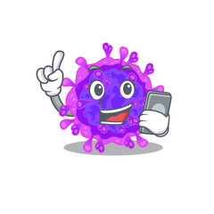 Mascot design of alpha coronavirus speaking on phone