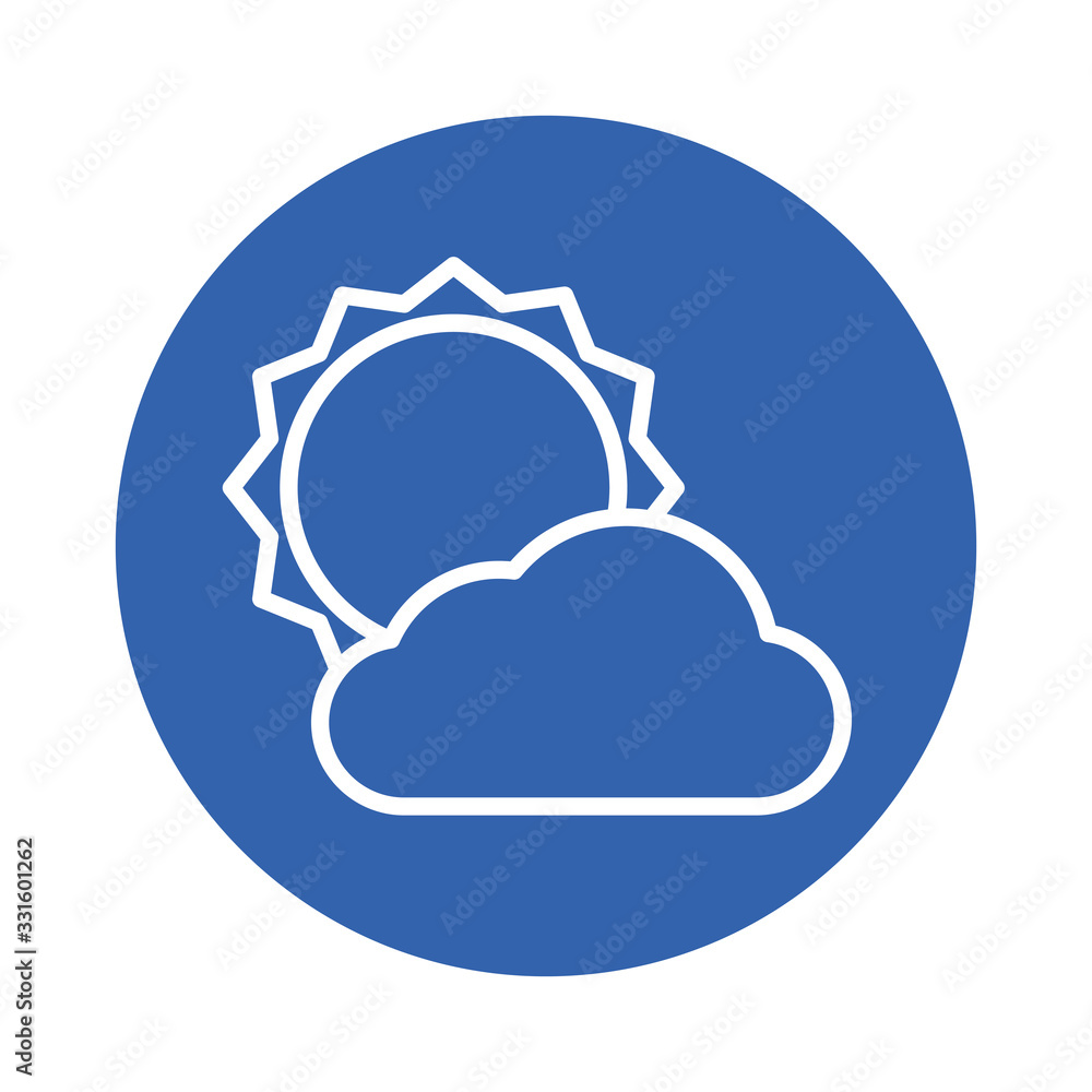 Poster sun with clouds block style icon