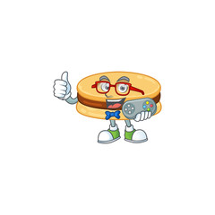 Talented brown alfajor gamer mascot design using controller