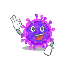 Alpha coronavirus cartoon character design style making an Okay gesture