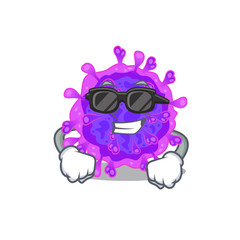 Super cool alpha coronavirus mascot character wearing black glasses