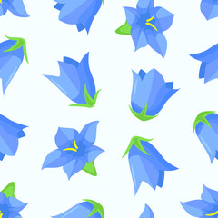 Obraz na płótnie Canvas Vector seamless pattern with bell flowers (campanula flowers); spring natural design for fabric, wallpaper, wrapping paper, packaging, web design.