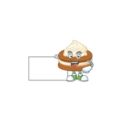 Funny white cream alfajor cartoon design Thumbs up with a white board