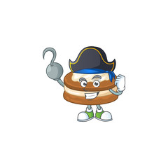 One hand Pirate cartoon design style of white cream alfajor wearing a hat