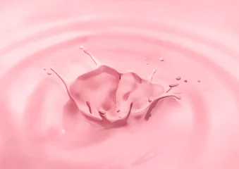 Fototapeten strawberry milk splash with ripples around strawberry milk shake natural fresh milk © GEMINI