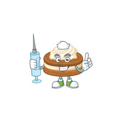 A pleasant nurse of white cream alfajor mascot design style using syringe