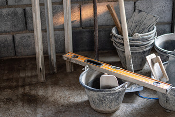 Plastering equipment, construction tools, concrete plastering on the construction site