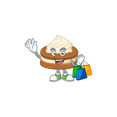 Smiley rich white cream alfajor mascot design with Shopping bag