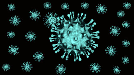 SARS -CoV-2 coronavirus in 3D rendering. A dangerous non- cellular infectious COVID-19 virus that multiplies inside living cells and causes flu epidemics.