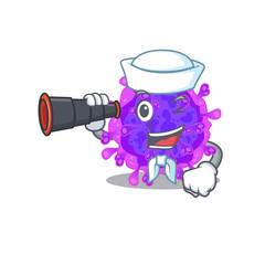 Alpha coronavirus in Sailor cartoon character design with binocular