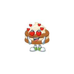 Romantic white cream alfajor cartoon character with a falling in love face