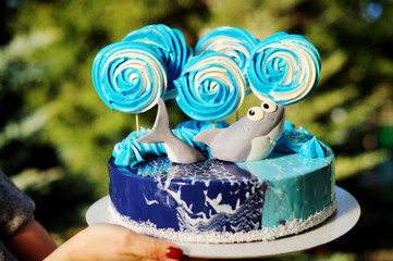 Birthday cake in blue color