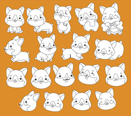 a vector of corgies in black and white