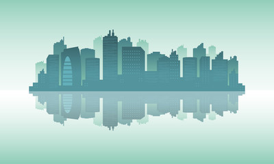 Obraz premium Silhouette of view city in the lake.