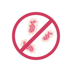 forbidden sign with virus icon, flat style