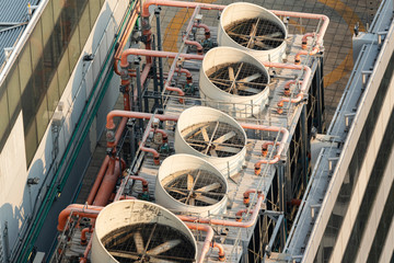 Cooling tower on the top of high rise building,The Cooling is system of air condition in the...