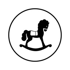 Black-and-white icon of a child's rocking horse. Vector illustration 