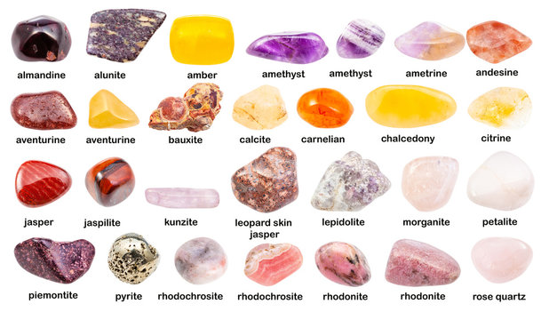 collage of various gemstones with names isolated