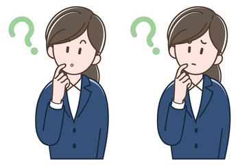 Woman in a suit is thinking, Vector illustration set