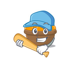 Mascot design style of orange fruit basket with baseball stick