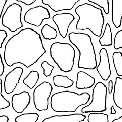 Stones handdrawn seamless black and white pattern. Vector illustration.