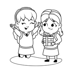 cute little girls with gift avatars characters