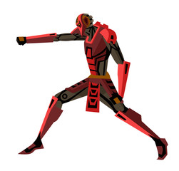 strong red cyborg robot warrior