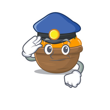 A picture of orange fruit basket performed as a Police officer