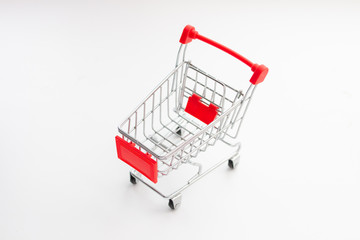 empty red toy cart for shopping