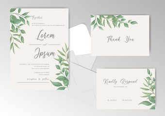 Greenery Floral Wedding Invitation Card Template with Foliage