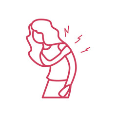 covid 19 concept of cartoon woman with body pain icon, line style