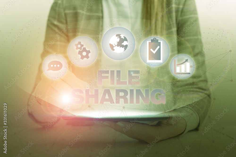 Poster conceptual hand writing showing file sharing. concept meaning transmit files from one computer to an