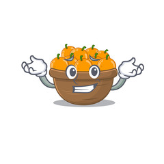 Happy face of orange fruit basket mascot cartoon style
