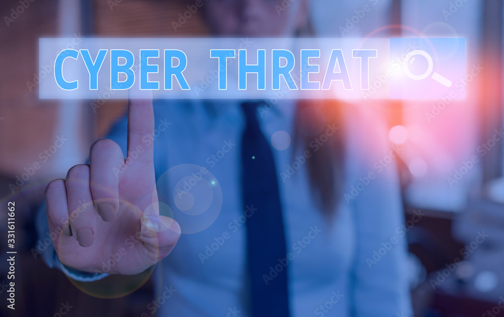 Poster conceptual hand writing showing cyber threat. concept meaning has a potential to cause serious harm 
