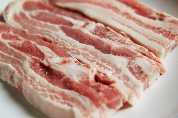 Fresh raw pork belly on plate