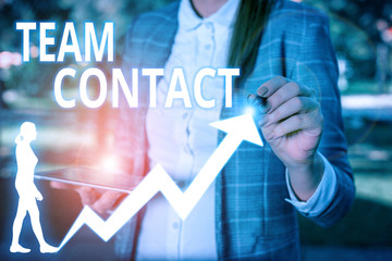 Conceptual hand writing showing Team Contact. Concept meaning The interaction of the individuals on...