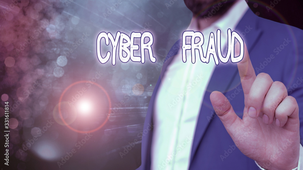 Poster word writing text cyber fraud. business photo showcasing any crime that is committed with the use of