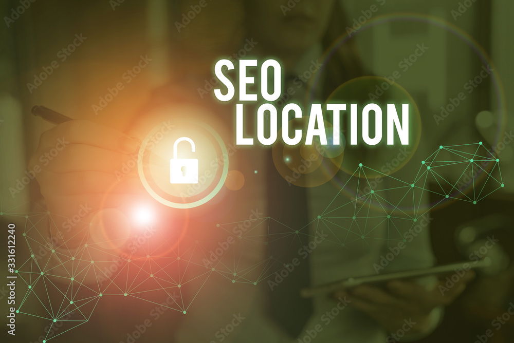 Poster conceptual hand writing showing seo location. concept meaning process to optimize pages on your site