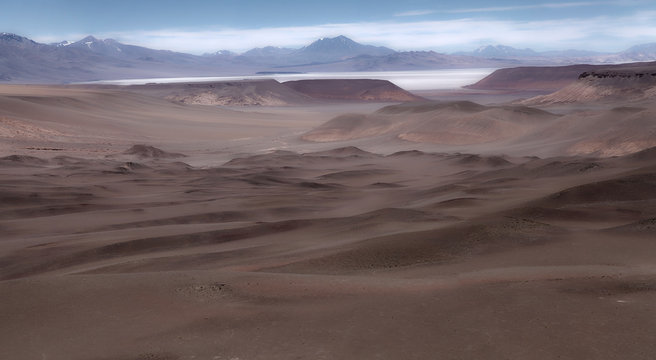 Landscape at the Puna de Atacama with Llullaillaco volcano in the background, Argentina