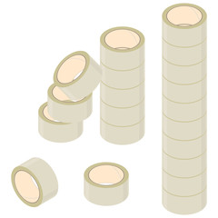 Rolls of adhesive tape, isometric design. 3D Render. Vector illustration.